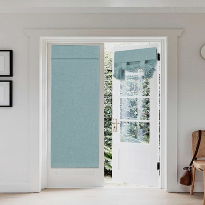French Door Curtains Linen Textured Privacy Door Blinds Kitchen Window Curtains Waterproof Room Darkening Curtains for Glass Door Tie Up Shade, 1 Panel