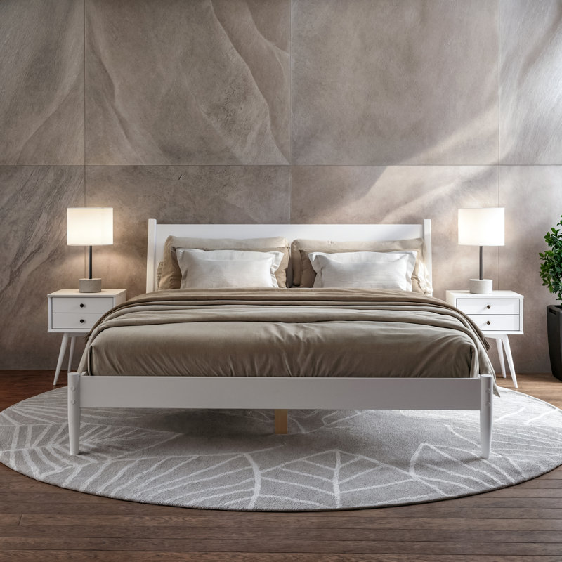 Aldiana Wood Platform Bed, White, King