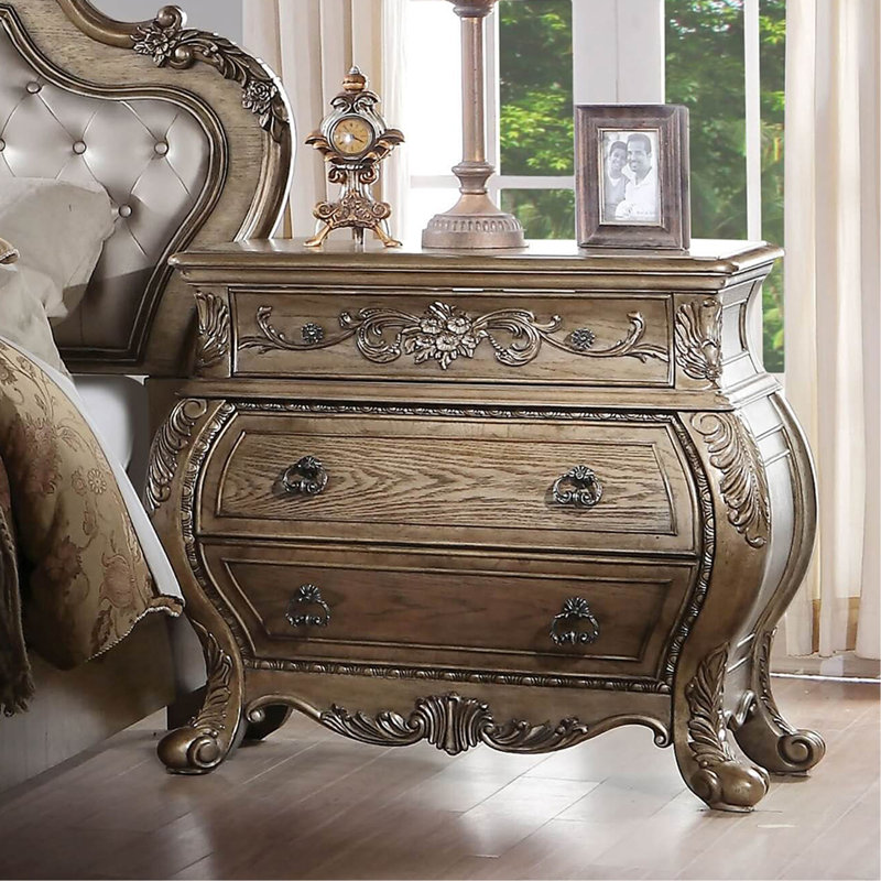 3 Drawers Nightstand In Vintage Oak Finish