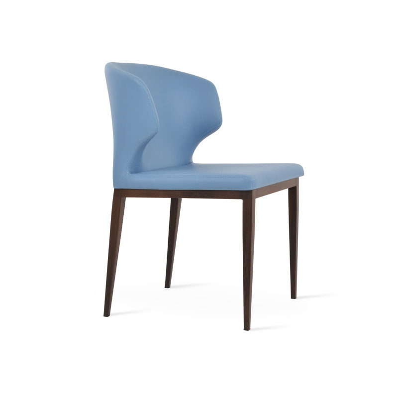 Amed Mw Side Chair, Leatherette Blue, Walnut