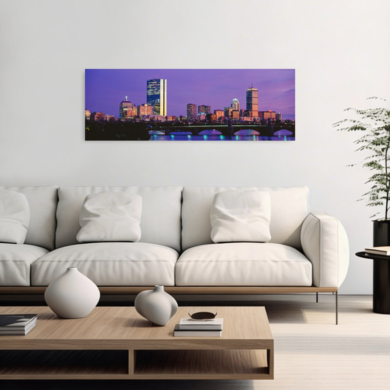 Bridge Across A River With City At The Waterfront Charles River Back Bay Longfellow Bridge Boston Suffolk County Massachusetts USA by Greg Probst - Wrapped Canvas Panoramic Print