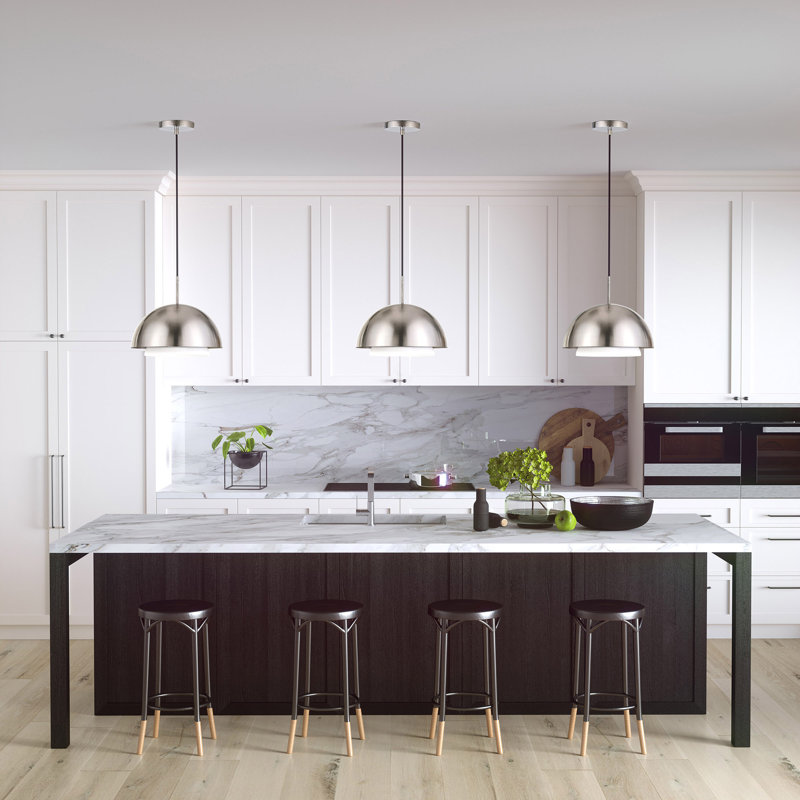 Luminaire suspendu de 15,75 po de largeur avec abat-jour en métal / verre Octavia en nickel brossé / nickel brossé et blanc Octavia
