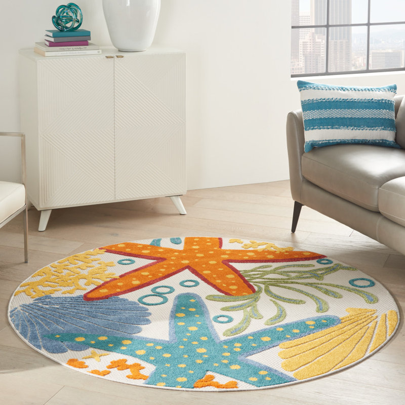 Tapis intérieur / extérieur tissé à la machine avec envers antidérapant A Advik, Rond 7 pi 10 po