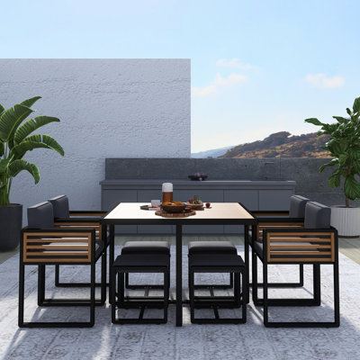 9-Pieces Acacia Wood Patio Dining Set by 17 Stories