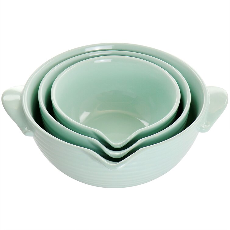 Martha Stewart 3-Piece Vintage Stoneware Prep Batter Bowl Set, Mint