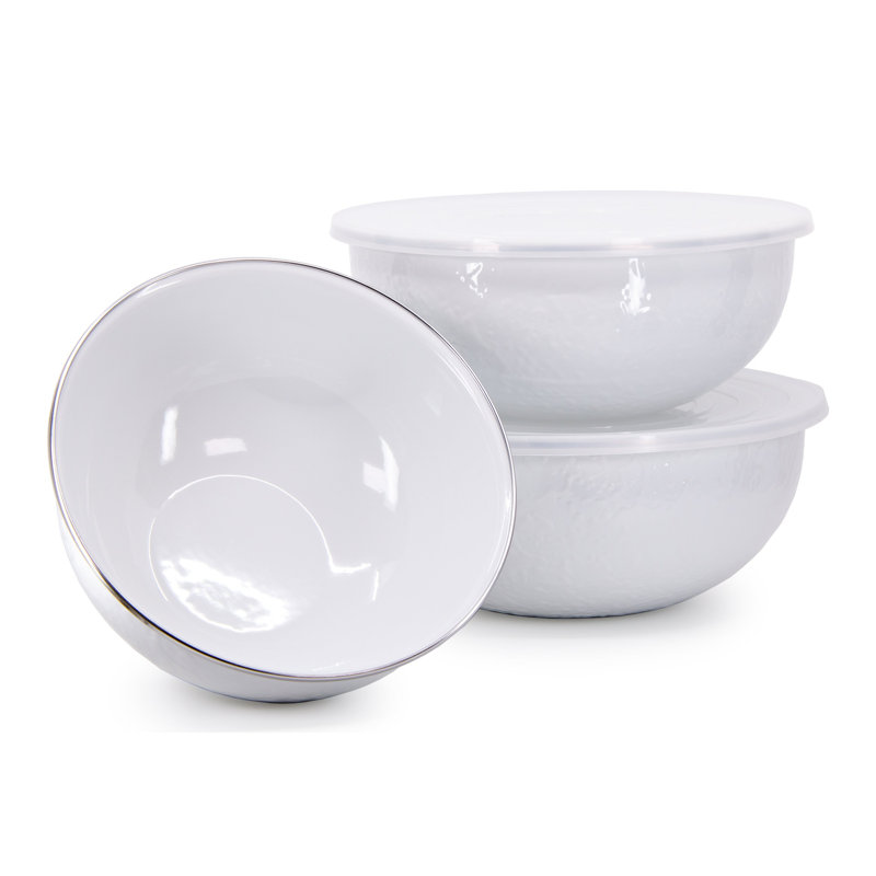 Taupe Swirl Mixing Bowls, Solid White Textured