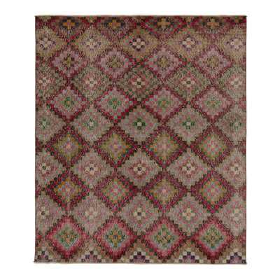 One-of-a-Kind Rectangle 5'7" X 6'6" 1960s Wool Area Rug in Red/Yellow/Green