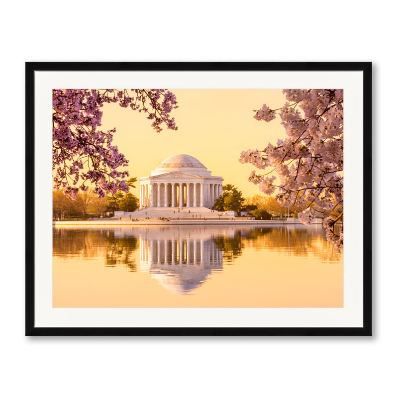 Sunrise over the Jefferson Memorial Photographic Print Canvas, 24" H x 30" W, Black Framed Paper