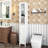 66.92" Tall Bathroom Storage Cabinet With Adjustable Shelves,Slim 1 Doors Freestanding Cabinet With Anti-Tip, Open Compartments, For Home, Small Spaces, Bathroom,Kitchen, Living Room, White