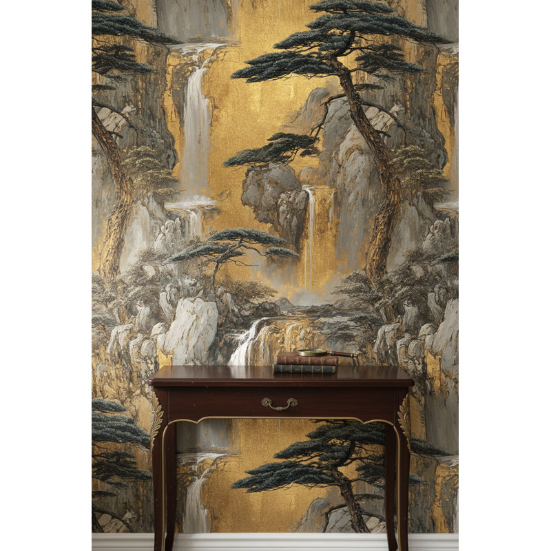 Waterfall Mural Gold Wall Decor