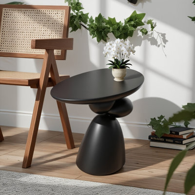20" Stone-Inspired Fiberglass Oval End Table & Side Table, Solid Construction No Assembly Accent Table For Living Rooms & Bedrooms