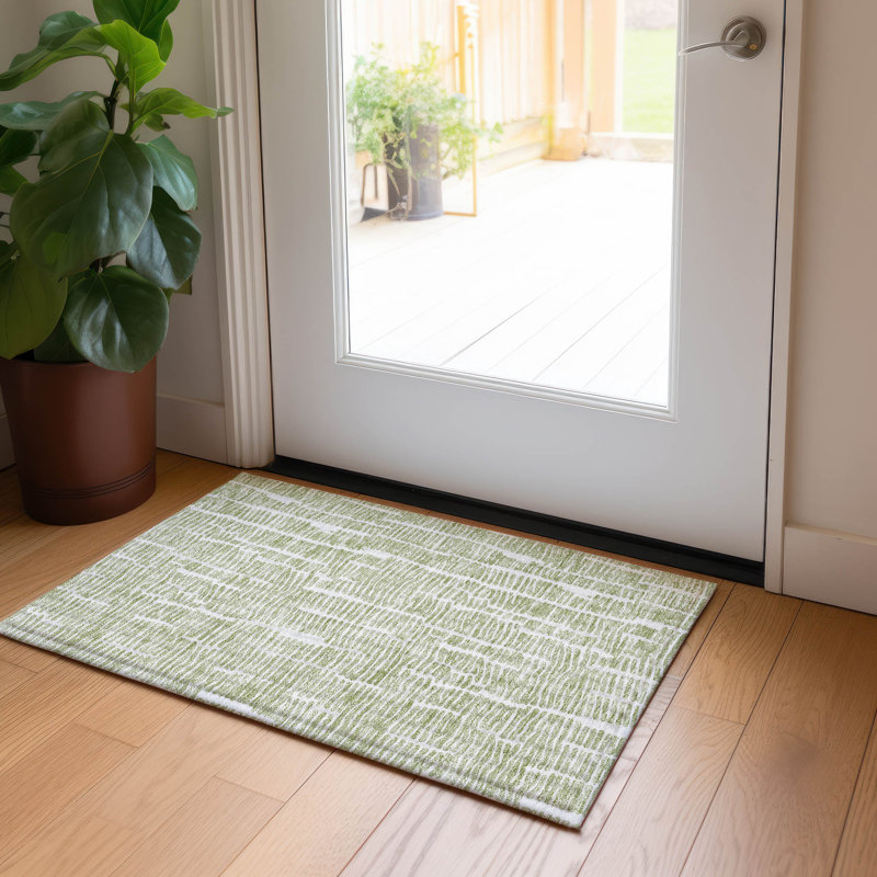 Tapis intérieur / extérieur en polyester tissé à la machine Malchow, Rectangle 1 pi 8 po x 2 pi 6 po