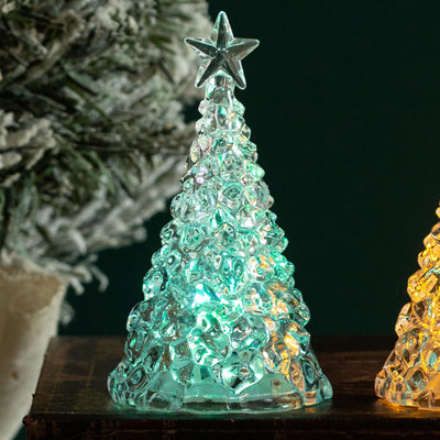 Christmas Decoration Mini Luminous Christmas Tree Transparent Crystal Night Light Desktop Decoration Prop Gifts