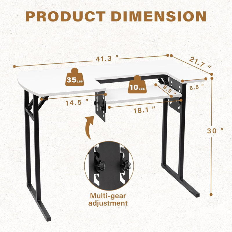 Table de couture portable pliable avec tablette réglable - blanc