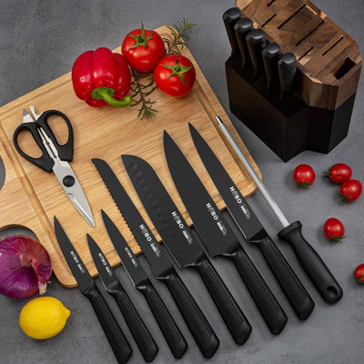 15-Piece Kitchen Knife Set With Wooden Block, High Carbon Stainless Steel Blades, Knife Sharpener, And Steak Knives For Professional And Home Use