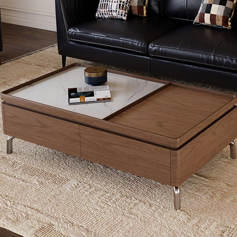 Table basse moderne avec pierre micro-cristalline, Blanc / Brun