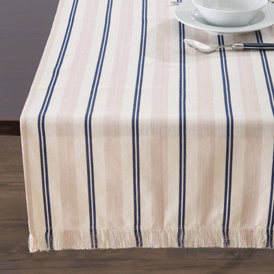 Chemin de table French Home 18 po x 57 po à rayures crème, bleues et roses