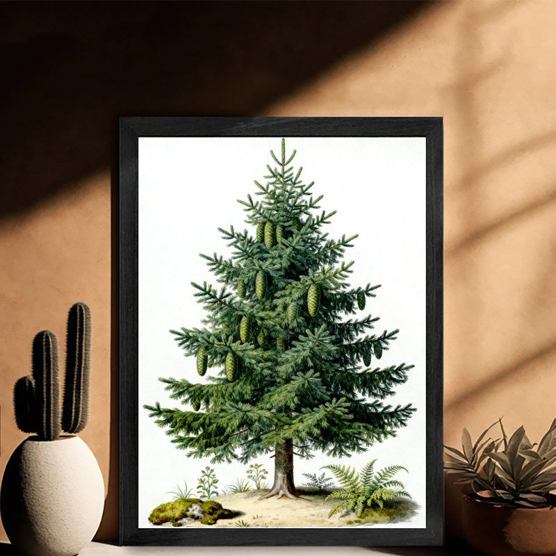 Art mural pin noir rétro encadré - décorations de Noël botaniques encadrées, H 17 po x l 13 po