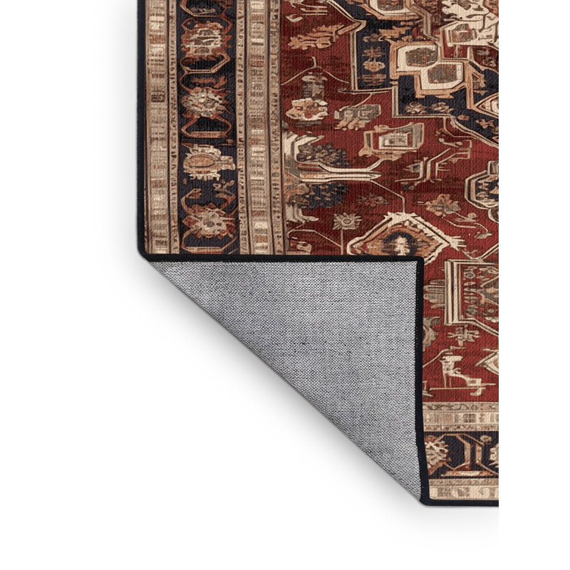 Tapis persan noir lavable à la machine, Carré 5 pi