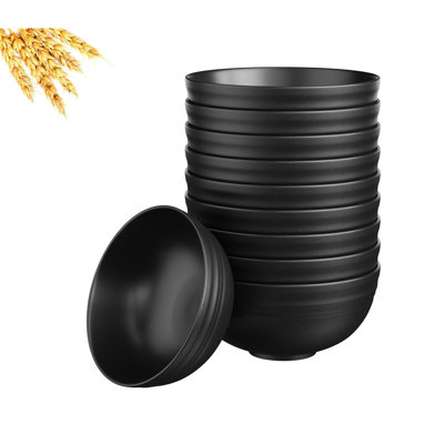  Ensemble de bols à collation en plastique, 10 bols à céréales incassables, bols à paille de blé allant au lave-vaisselle et au micro-ondes, bols à dessert et à soupe légers faciles à nettoyer, portables pour les pique-niques, noir