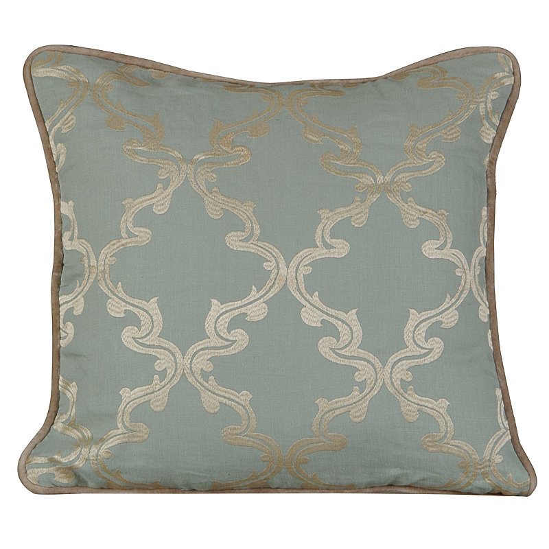 Joyous Embroidered Feather Linen Reversible Throw Pillow, Charlotte Blue