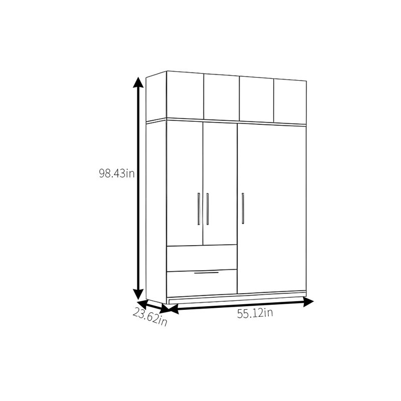Garde-robe simple couleur noyer classique, H 98,43 po x l 55,12 po x P 23,62 po