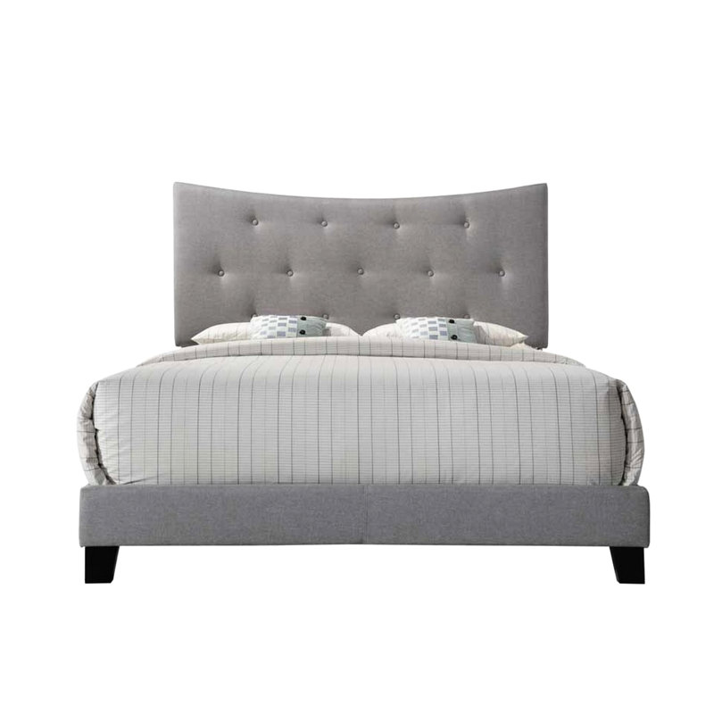 Grand lit gris en tissu - avec tête de lit moderne et support élégant