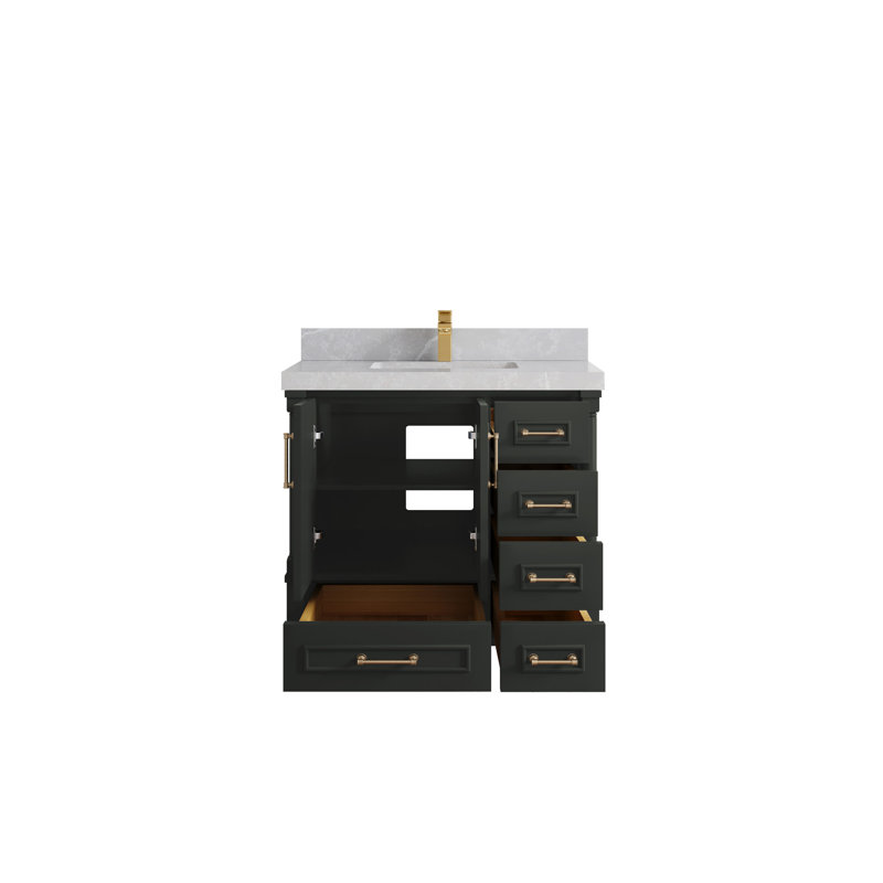 36'' Single Bathroom Vanity with Quartz Top, Gray, Pearl Gray
