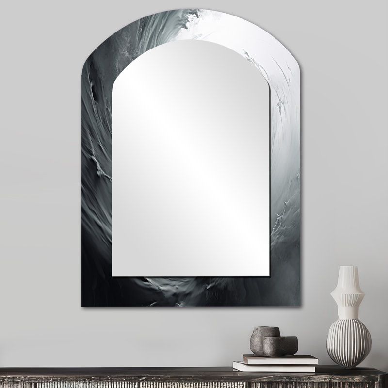 Gris spirale tourbillonnante grise - grand miroir mural asymétrique abstrait en spirale, 34 po x 25 po