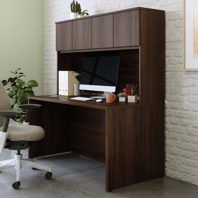60" X 24" Desk With Hutch, Brown Finish