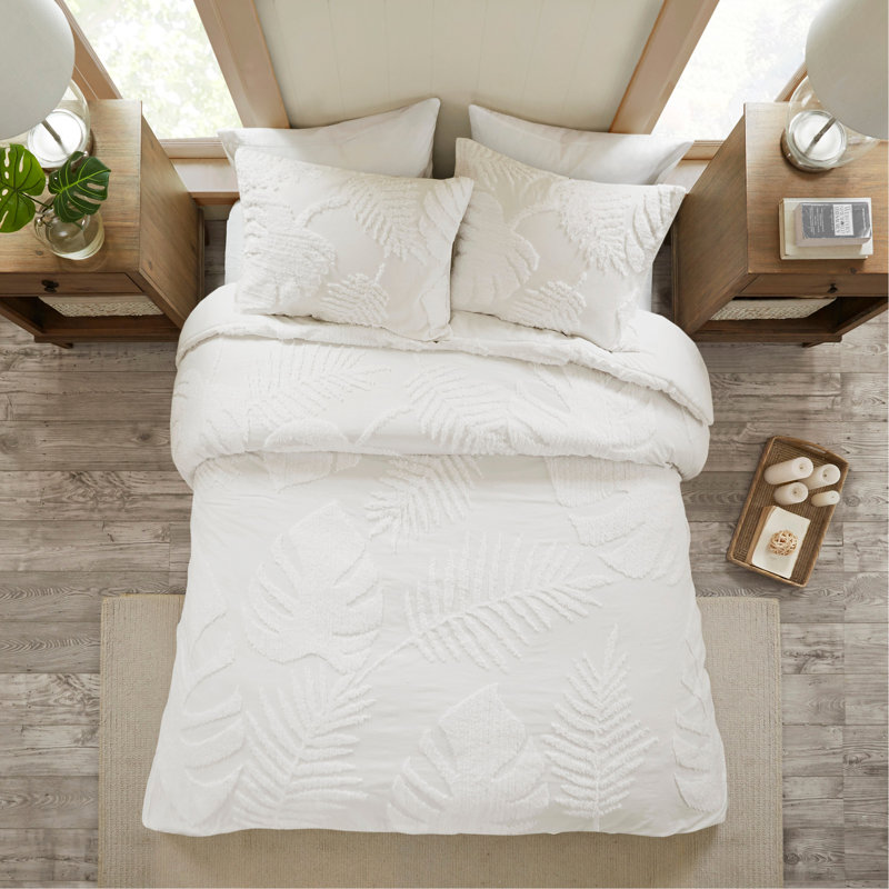 Ensemble de housse de couette en coton et chenille 3 pièces, Housse de couette double et 2 taies décoratives