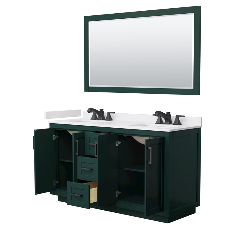 Ensemble de meuble-lavabo double 60 po avec plateau en marbre de culture Miranda, Vert, Noir mat