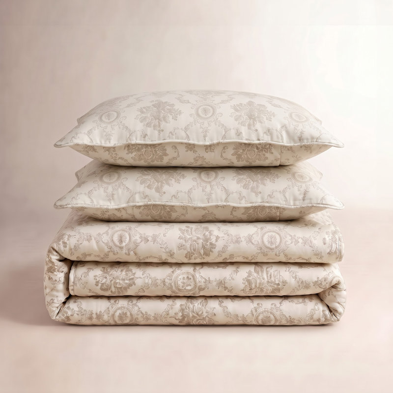 French Medallion Farmhouse / Country Cotton Medallion Quilt, Queen Quilt + 2 Shams, Ivory/Cream
