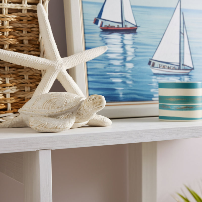 Awanda 10'' Sea Turtle Figurine, Elegant Ivory Item Decor - 10" x 9" x 3"