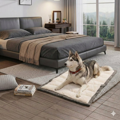 Portable Dog Bed, Roll-Up Crate Mat and Kennel Pad, Pet Camping Equipment Featuring Carry Handles, Suitable for Medium-Sized Dogs or Cats, Ultra-Soft Texture, Machine-Washable, 36 by 23 Inches, Gray