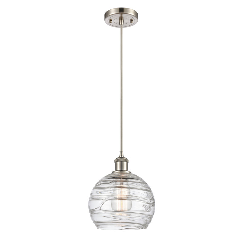 Mullins 1-Light Single Pendant , Brushed Satin Nickel, 3.5 Watt Vintage LED Bulb, 131.75 " H x 8" W x 8" D