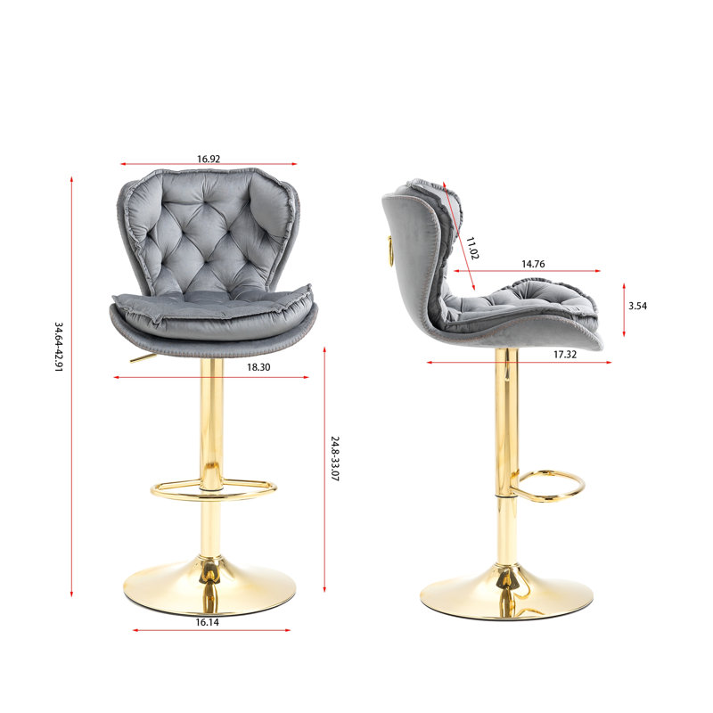 Ensemble de 2 tabourets de bar, avec repose-pieds chromé et base pivotante réglable en hauteur, revêtement en velours et pieds réglables. Tabouret de bar simple.