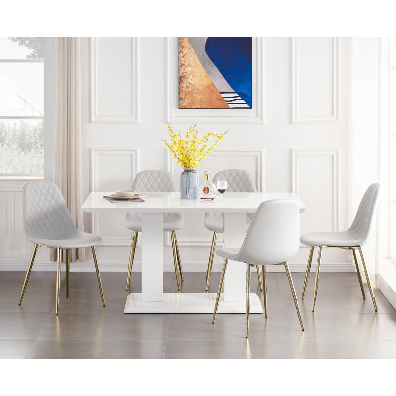 Ensemble de table de salle à manger Eubanks, Blanc, Blanc / or