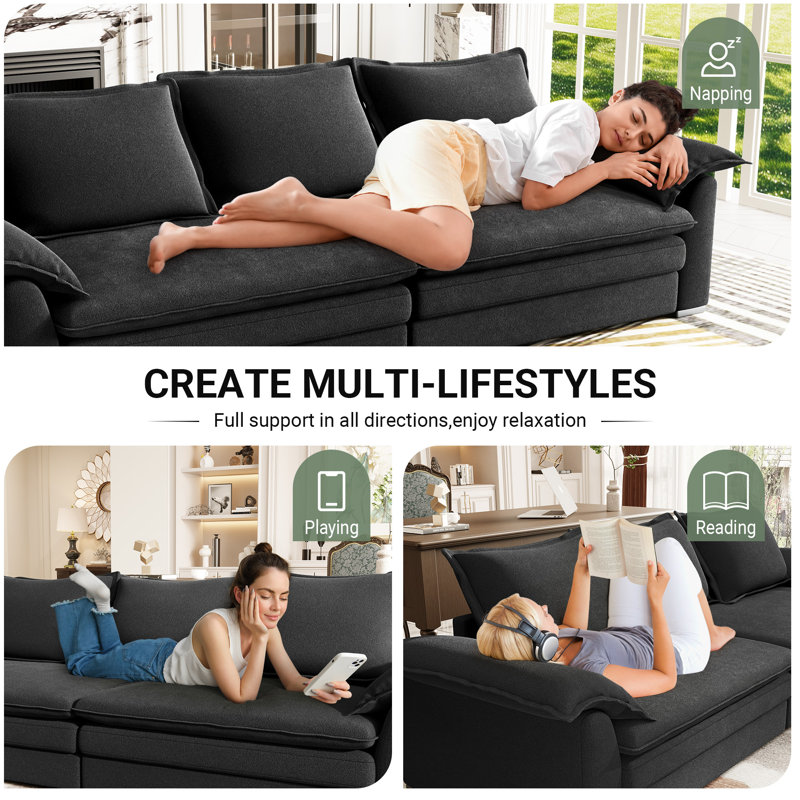 4 Seater Chenille Sofa, Black