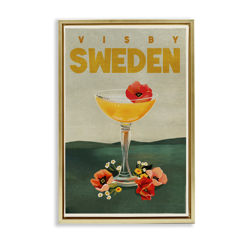 Toile flottante avec cadre à cocktail Visby Suède par The Whiskey Ginger, H 25 po x l 17 po, Cadre flottant métallique doré