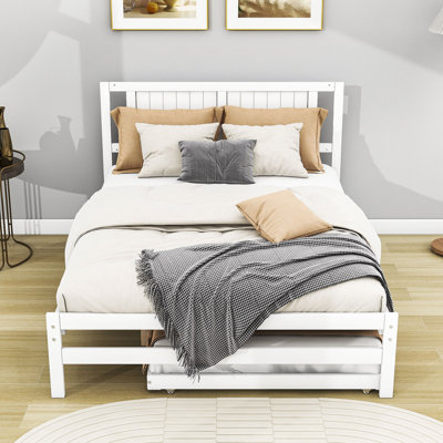 Lit plateforme double en bois avec lit gigogne réglable simple et tête de lit