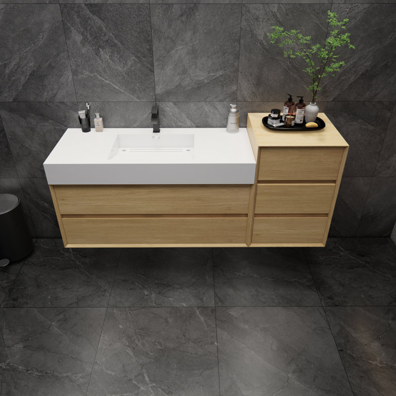 Meuble-lavabo mural simple 67 po Albizu, Brun