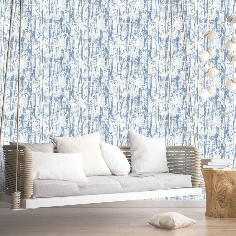Atmosphere Batik Leaves Design 33' L x 21" W Wallpaper Roll, Blue 