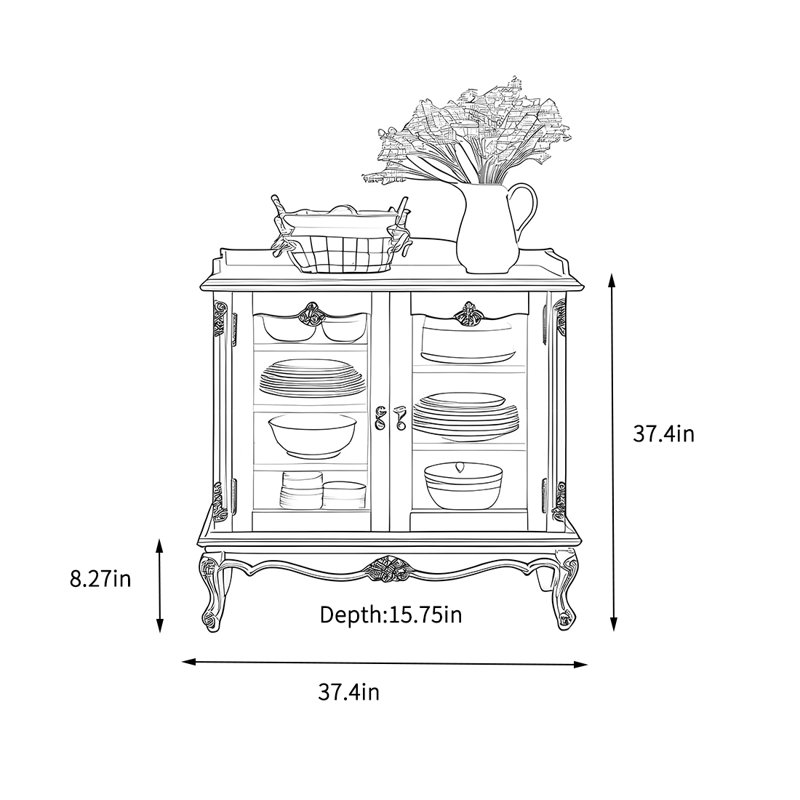 Armoire de rangement de salon rétro, H 37,4 po x l 37,4 po x P 15,75 po