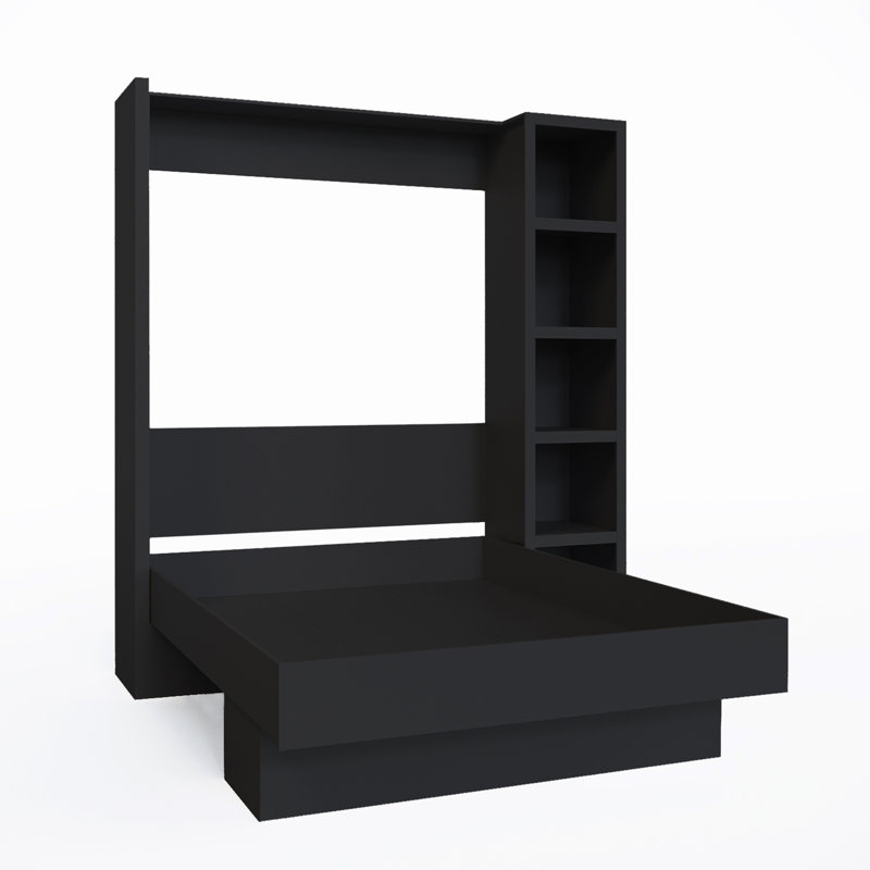 Lit escamotable avec bibliothèque Easy-Lift, Noir, Grand lit