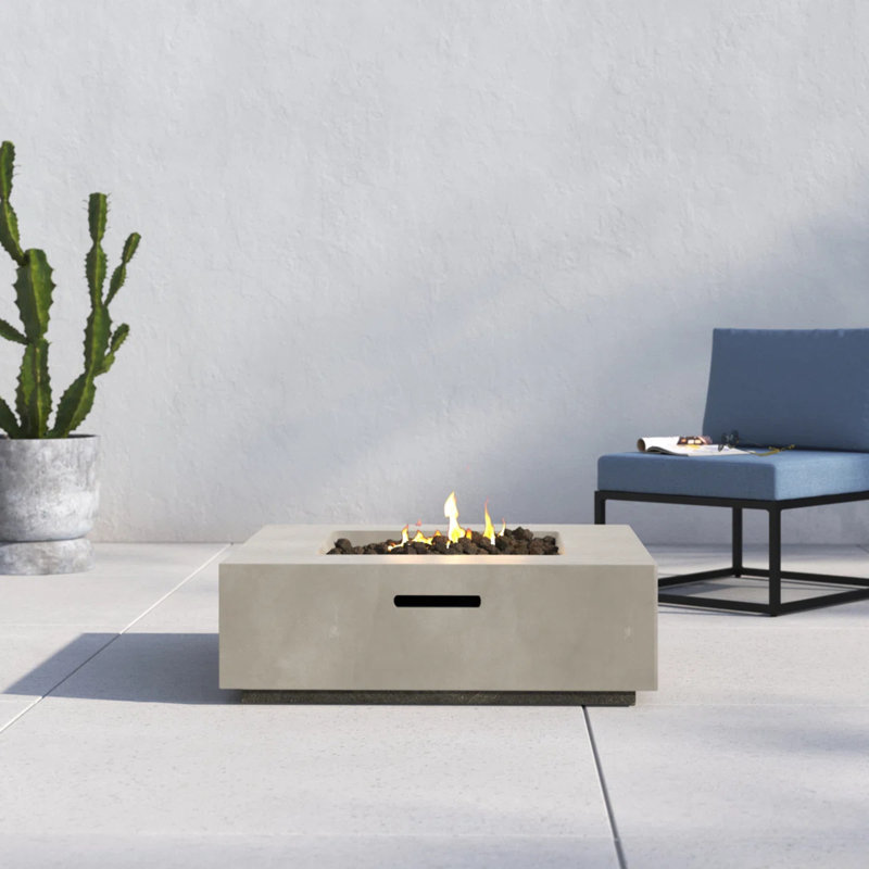 Table de foyer d'extérieur en béton, Gris naturel, H 12 po x l 34 po x P 34 po