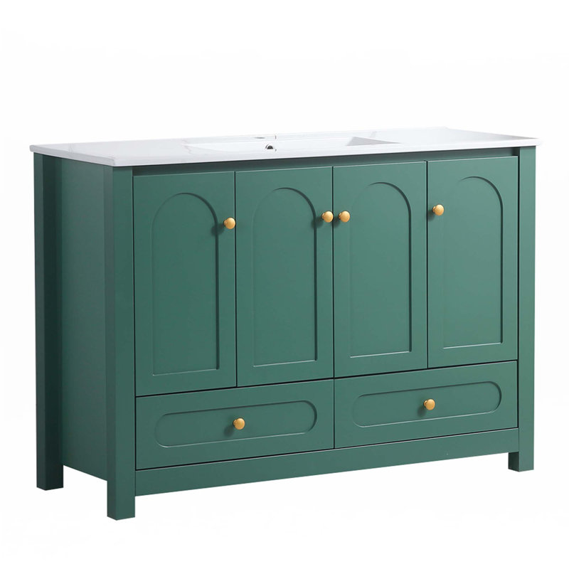 Ensemble de meuble-lavabo avec lavabo en céramique, Vert