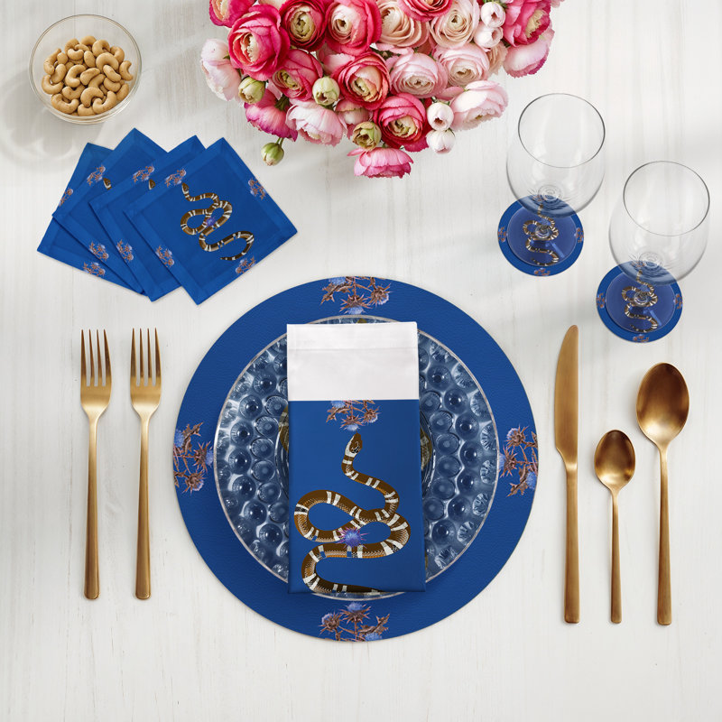 Sous-verres ronds en cuir Thistle and Snake, Bleu