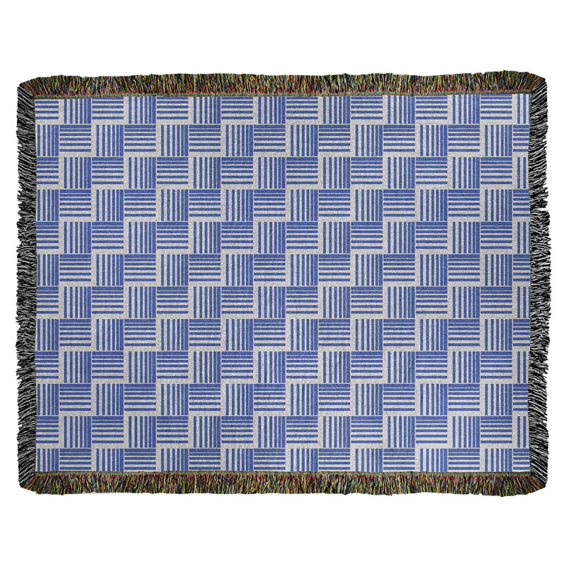 Couverture en coton tissé à rayures classique Basketwoven, L 60 po x L 80 po, Bleu