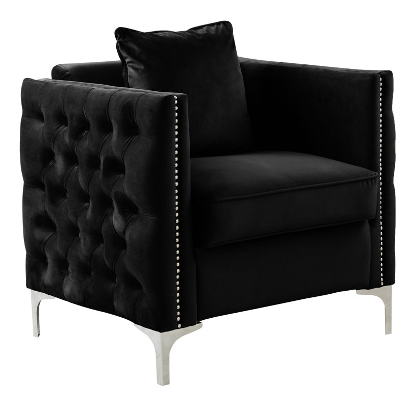 Bienville Velvet Armchair, Black Velvet